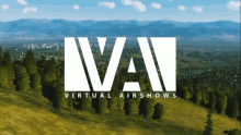 a logo for virtual airshows shows a landscape with trees and mountains in the background