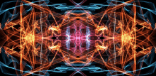 a kaleidoscope of orange and blue lines on a dark background