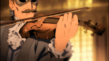 a man in a mask plays a violin in a dark room