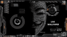 a computer screen with a live wallpaper of a man 's face made of words .