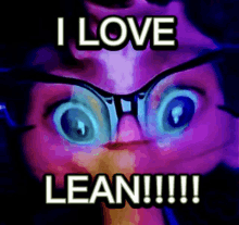 a picture of a person with glasses and the words i love lean !!!