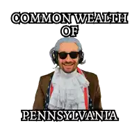 a picture of a man in front of a pennsylvania state flag