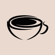 a black and white silhouette of a coffee cup with a handle on a beige background .