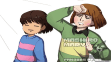 a cartoon of two girls with mashiro mary written on their sweaters