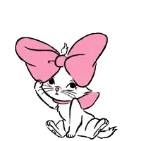 a cartoon rabbit with a pink bow on its head is sitting down and says sorry .