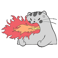 a cartoon drawing of a cat with flames coming out of its mouth .