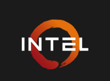 an intel logo with a red circle in the center