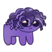 a cartoon of a purple monster with curly hair and yellow eyes .