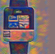 a colorful drawing of a watch that says braun on the top