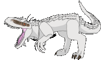 a drawing of a white dinosaur with its mouth open on a white background .