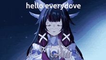 a picture of a girl with the words hello everybody written on it