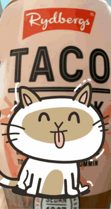 a bottle of rydberg 's taco sauce has a cat on it