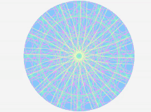 a blue circle with a pattern of pink and yellow lines on it