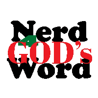 a logo for nerd god 's word with a green arrow in the middle