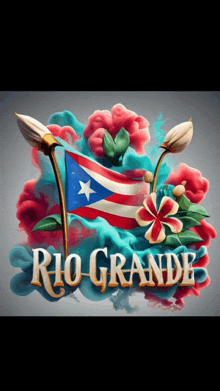 a rio grande logo with flowers and a flag on it