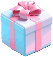 a blue gift box with a pink ribbon and bow