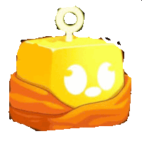 a cartoon drawing of a yellow block with a white face