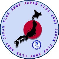 a logo for japan flux army with a map of japan