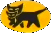 a drawing of a black cat on a yellow oval