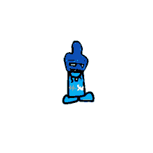 a cartoon drawing of a blue character with a thumbs up