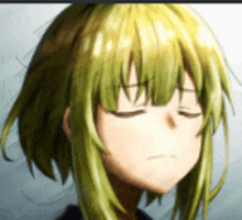 a girl with green hair has her eyes closed