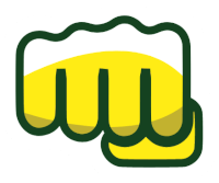 a yellow fist with a green outline and a yellow background