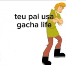 a cartoon character is standing in front of a white background with the words `` teu pai usa gacha life '' .