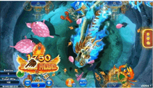 a screen shot of a video game with a dragon and fish