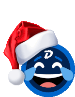 a blue smiley face wearing a santa hat and tears