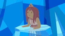 a cartoon character with a crown on her head is sitting on a ice cube