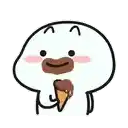 a cartoon character is eating a chocolate ice cream cone and smiling .