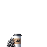 a cup of coffee with a gm sleeve on it