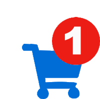 a blue shopping cart with a red circle with the number 1