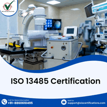 an advertisement for iso 13485 certification with an operating room