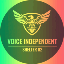 a logo for voice independent shelter 02 with an eagle