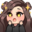 a cartoon girl with long hair and stars in her eyes is wearing a black hoodie and making a surprised face .