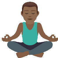 a man in a blue tank top sits in a lotus position