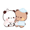 two teddy bears are sitting next to each other and hugging each other .