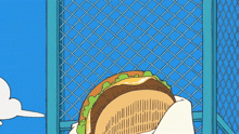 a cartoon drawing of a person holding a hamburger