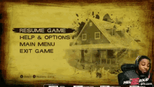 a resume game help and options main menu exit game is displayed