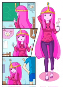 princess bubblegum from adventure time is holding a cup of coffee .