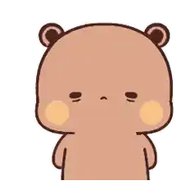 a cartoon of a brown bear with a pink nose and a sss coming out of it 's mouth .