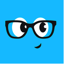 a cartoon face with glasses and a smile