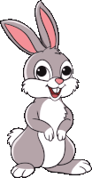 a cartoon rabbit with a pink ear is smiling and standing on its hind legs