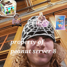 a man wearing a leopard print hat with a bag of doritos chips on his head