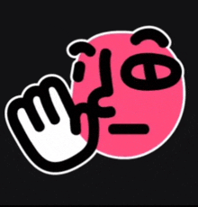 a cartoon drawing of a hand covering a pink face with the letter e on it