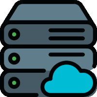 a stack of servers with a blue cloud between them