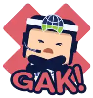 a sticker with a man wearing a headset and the word ' gaik ' on it