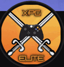 a logo for xpg elite with crossed swords and a video game controller