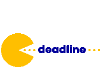 a pac man eating a piece of cheese with the word deadline below it